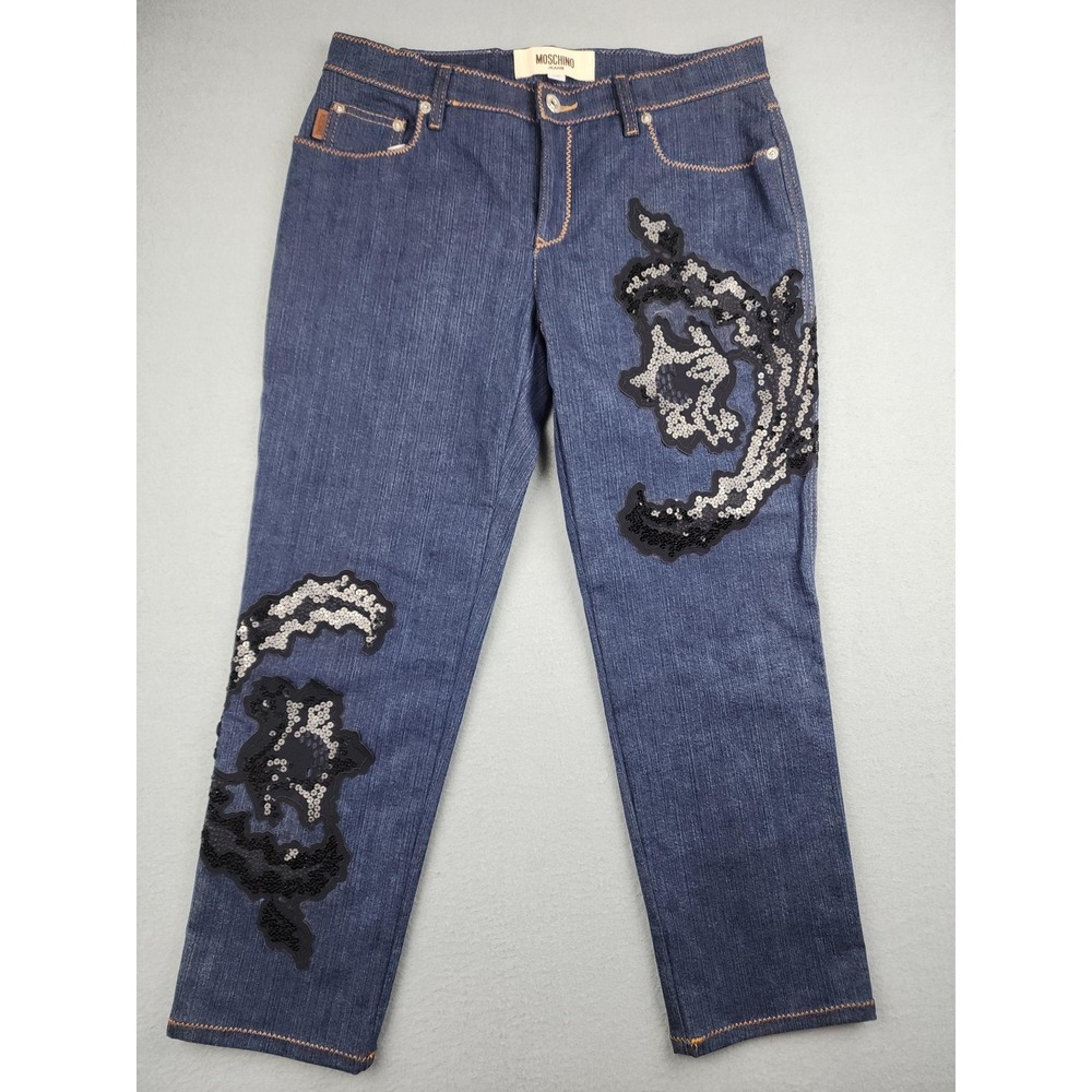 Moschino Jeans Jeans Womens 30 Blue Medium Wash Mid Rise Sequin Denim Italy